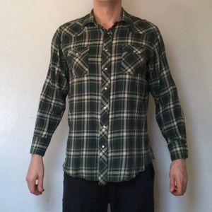 Wrangler green plaid pearl snap flannel XL